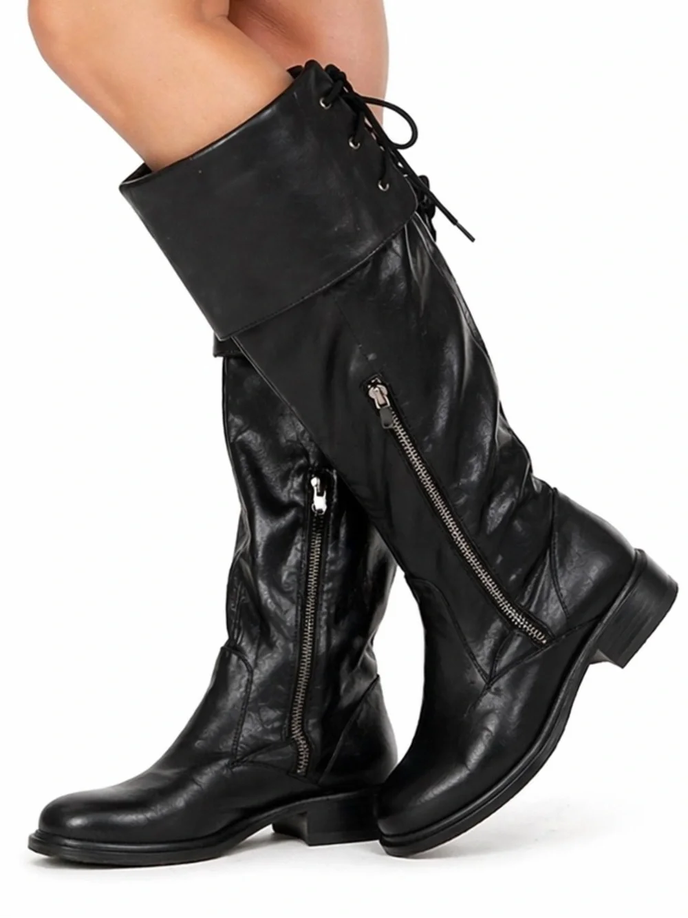 Vince Camuto Vintage Black Leather Tall Lace-Up Riding Boots Women’s Size 9M